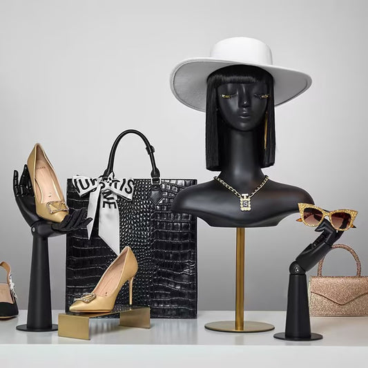 Luxury Black Fiberglass Mannequin Head - Jewelry & Wig Display Stand
