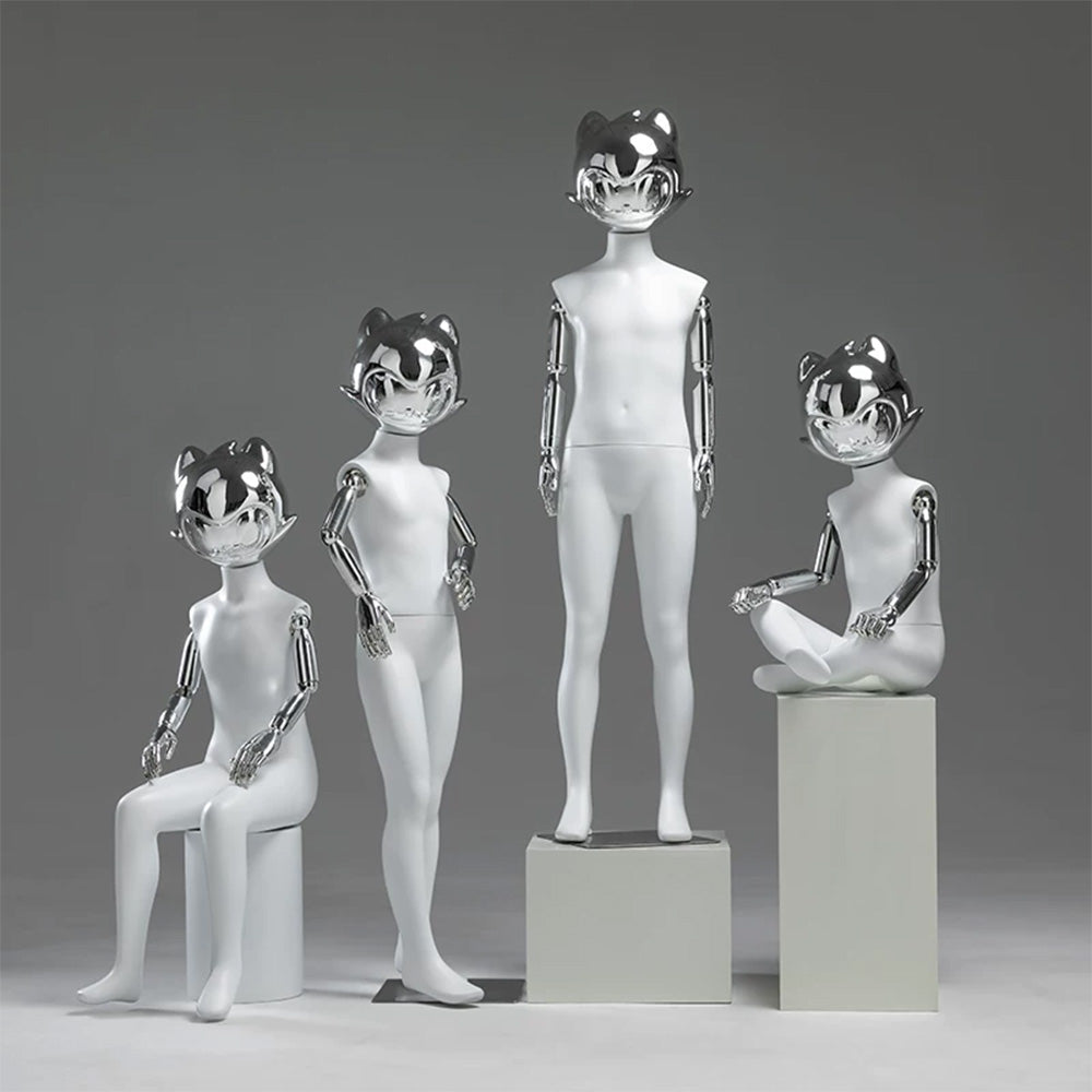 JELIMATE Kids Full Body Mannequin Chrome Anime Cat Head Children Clothing Display