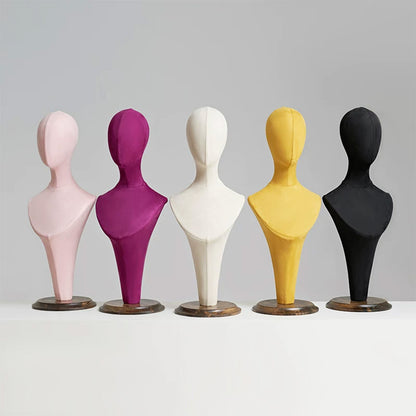 JELIMATE Fabric Mannequin Head Stand with Wood Base for Hat Wig Jewelry Display