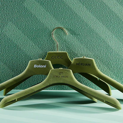 JELIMATE Olive Green Velvet Flocked Plastic hangers bulk 100 pack - Non-Slip Premium Closet Organizer