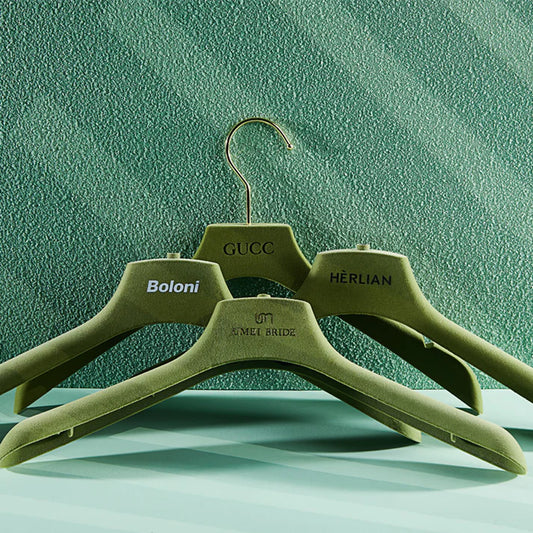 JELIMATE Olive Green Velvet Flocked Plastic hangers bulk 100 pack - Non-Slip Premium Closet Organizer