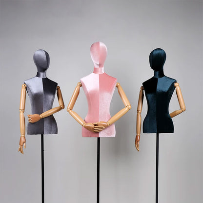Premium Velvet Female Mannequin Torso with Articulated Mechanical Arms – Two-Tone Luxury Dress Form for Bridal & Boutique Display