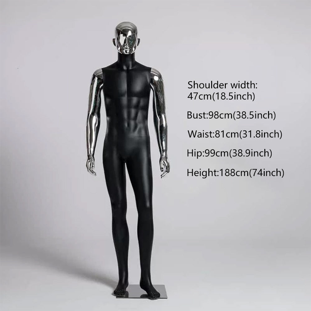 JELIMATE Matte Black Muscular Male Mannequin, Gold/Silver for Menswear Store Display