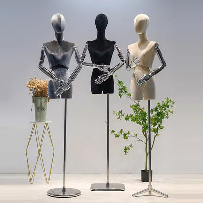 Jelimate Female Mannequin Torso,Female Half Body Mannequin Dress Form,Colorful Velvet Mannequin Torso With Silver Gold Arms,Clothing Store Clothing Display Mannequin,Female Display Dress Form Model