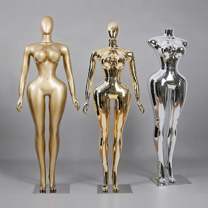 Premium Chrome Plated Female Mannequin - Full Body Display Stand for Boutique