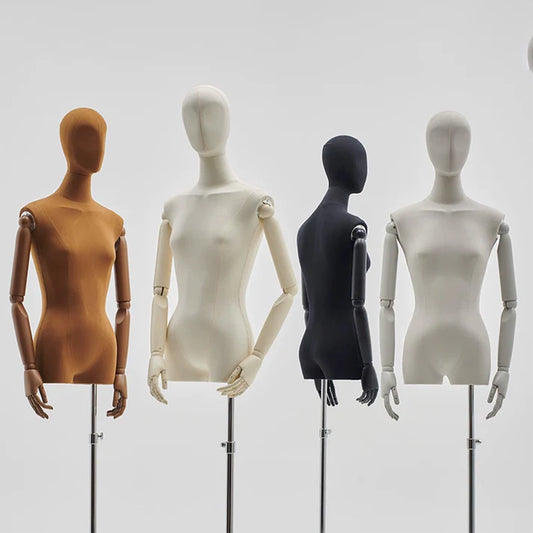 JELIMATE Professional Female Mannequin Torso with Arms | Adjustable Linen Dress Form for Boutique Clothing Display & Sewing | 4 Colors Available