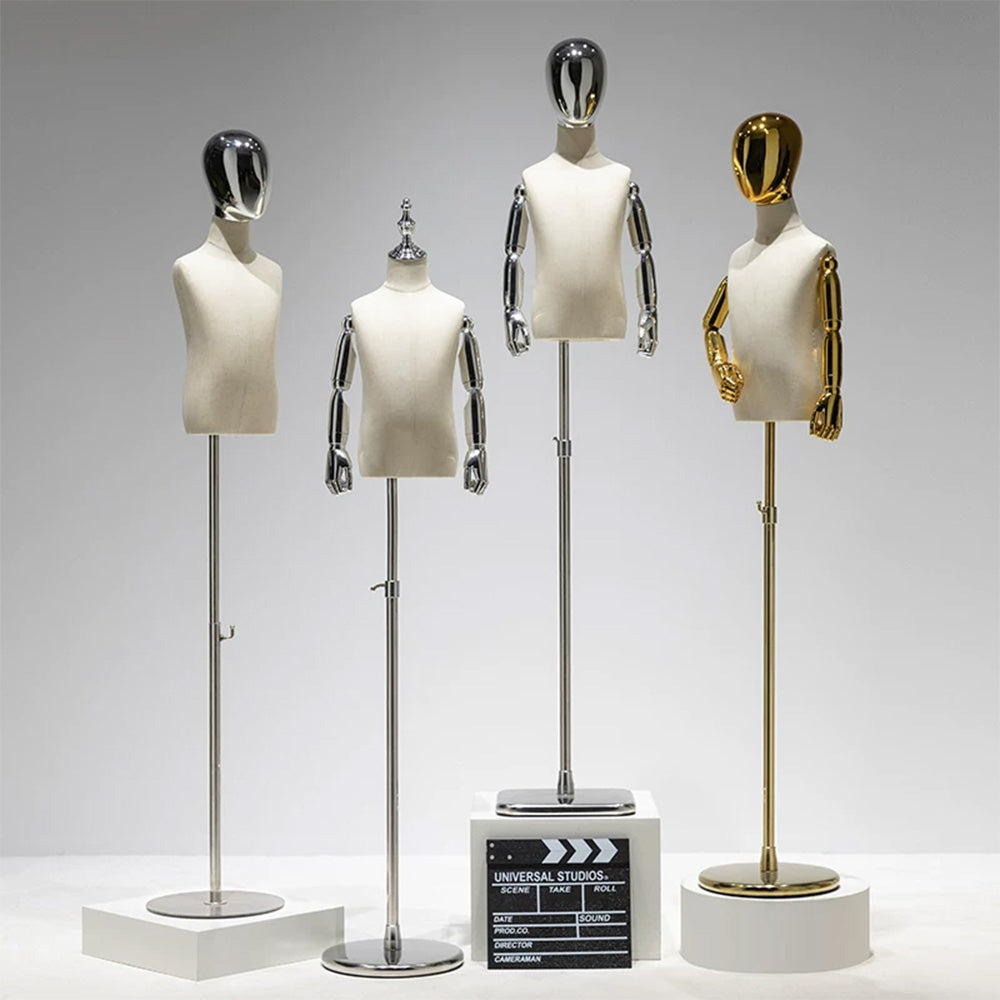 JELIMATE Kids Electroplated Mannequin | Gold Silver Dress Form for Kids Streetwear Display