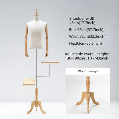 JELIMATE Male Mannequin Torso with Articulated Wooden Arms & Full Suit Display Stand