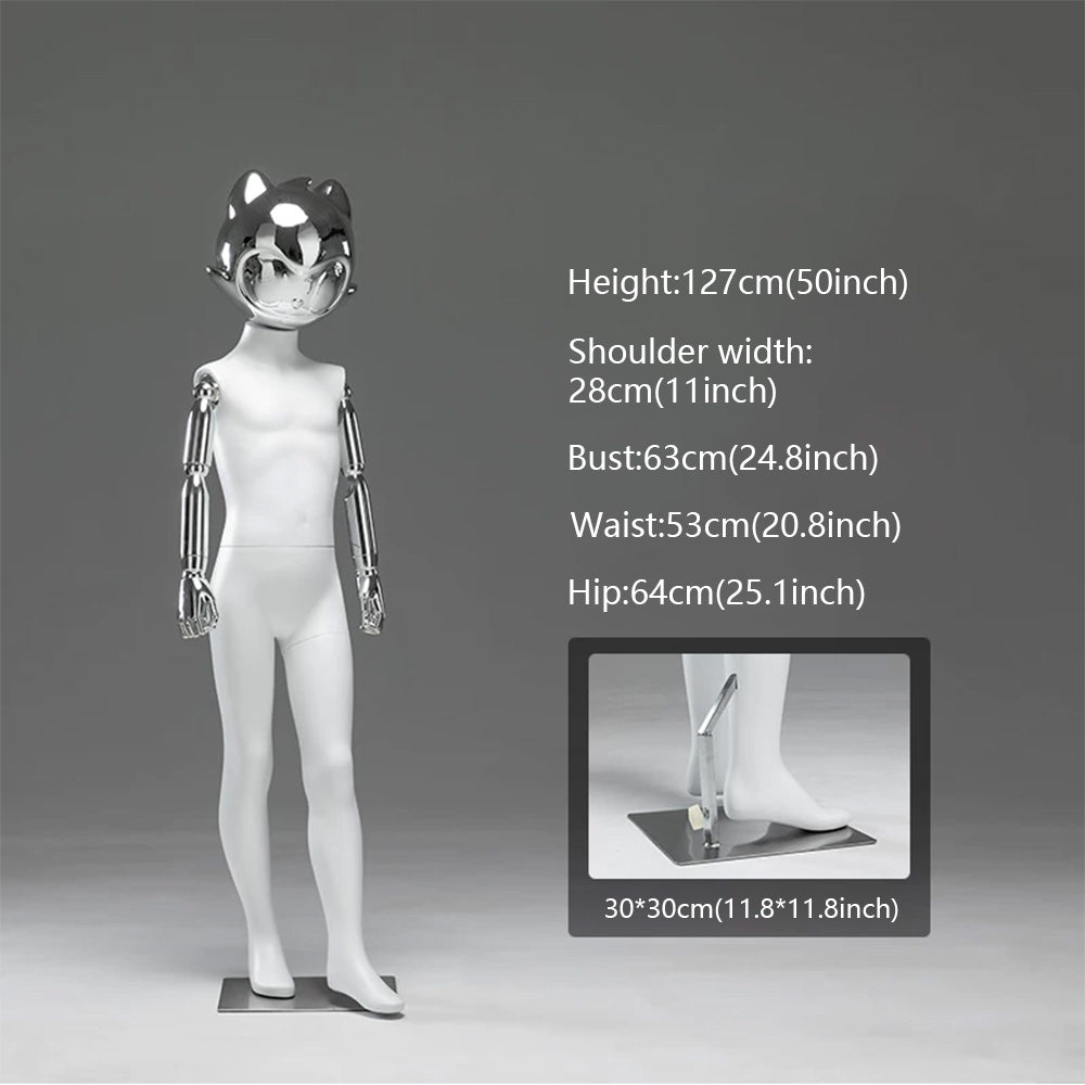 JELIMATE Kids Full Body Mannequin Chrome Anime Cat Head Children Clothing Display
