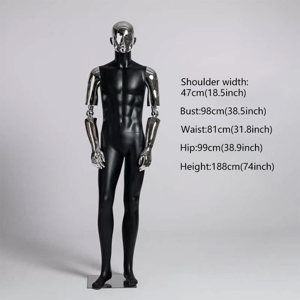 JELIMATE Matte Black Muscular Male Mannequin, Gold/Silver for Menswear Store Display
