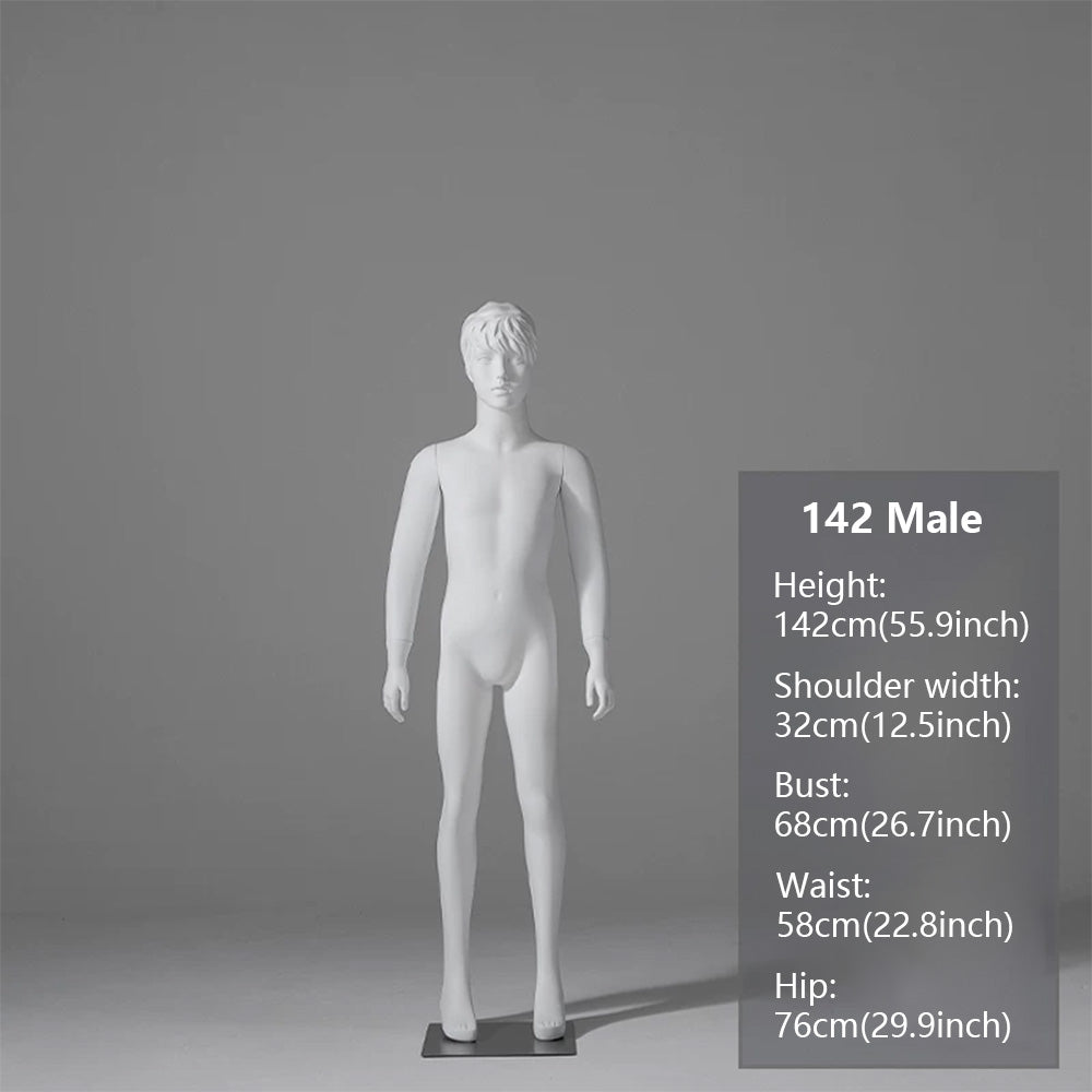 JELIMATE Child & Teen Full Body Mannequin with Face | Matte White Kids Display