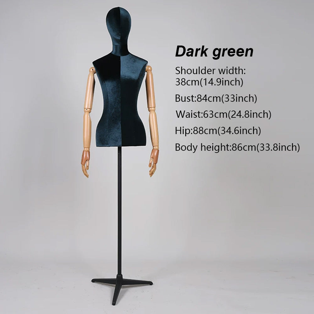Premium Velvet Female Mannequin Torso with Articulated Mechanical Arms – Two-Tone Luxury Dress Form for Bridal & Boutique Display