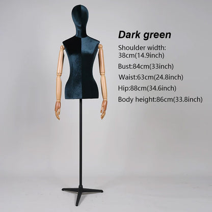 Premium Velvet Female Mannequin Torso with Articulated Mechanical Arms – Two-Tone Luxury Dress Form for Bridal & Boutique Display