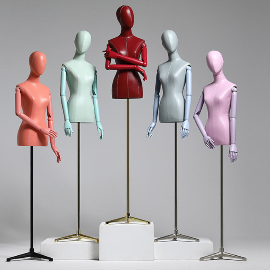 Jelimate Female Leather Mannequin Torso With Wooden Arms,Colorful Leather Dress Form Model Props,Shop Window Clothing Dress Form Flat Shoulder Model