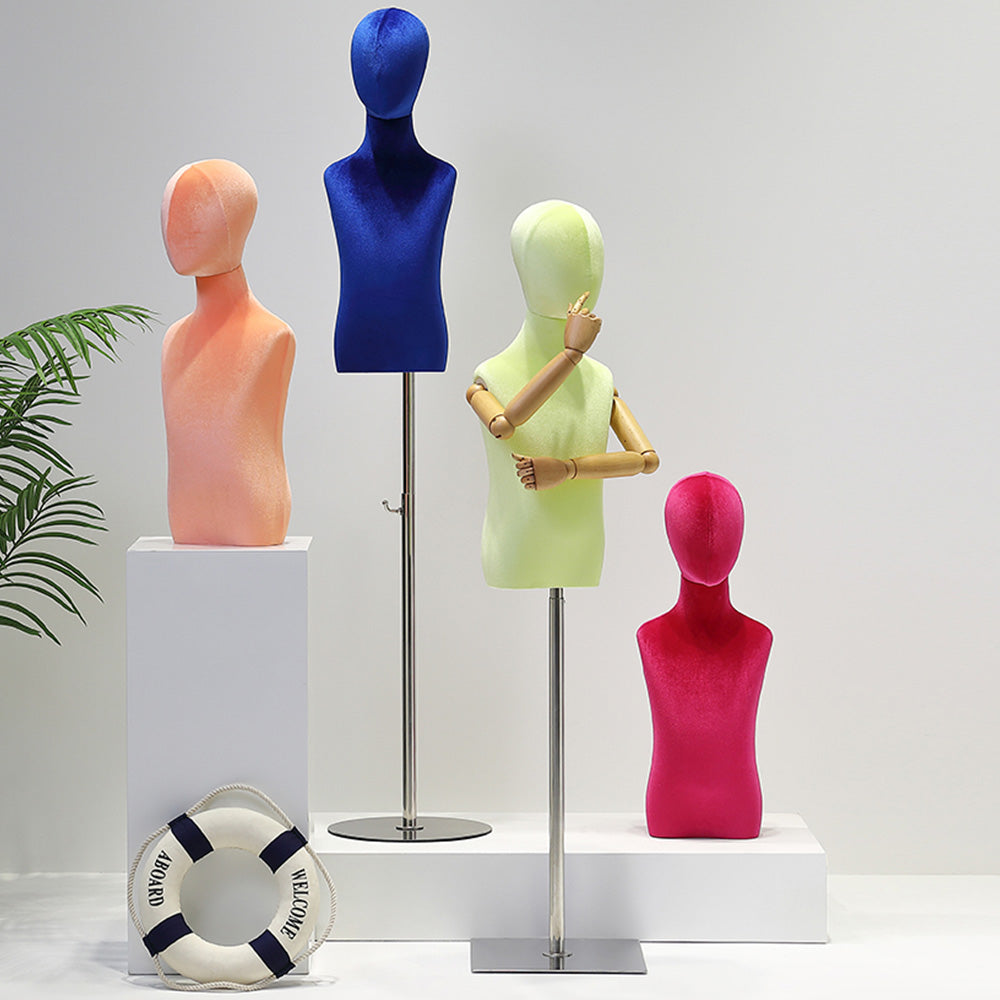 Jelimate Child Half Body Mannequin, Colorful Velvet Torso With Wooden Arms, Window Display Kid Model