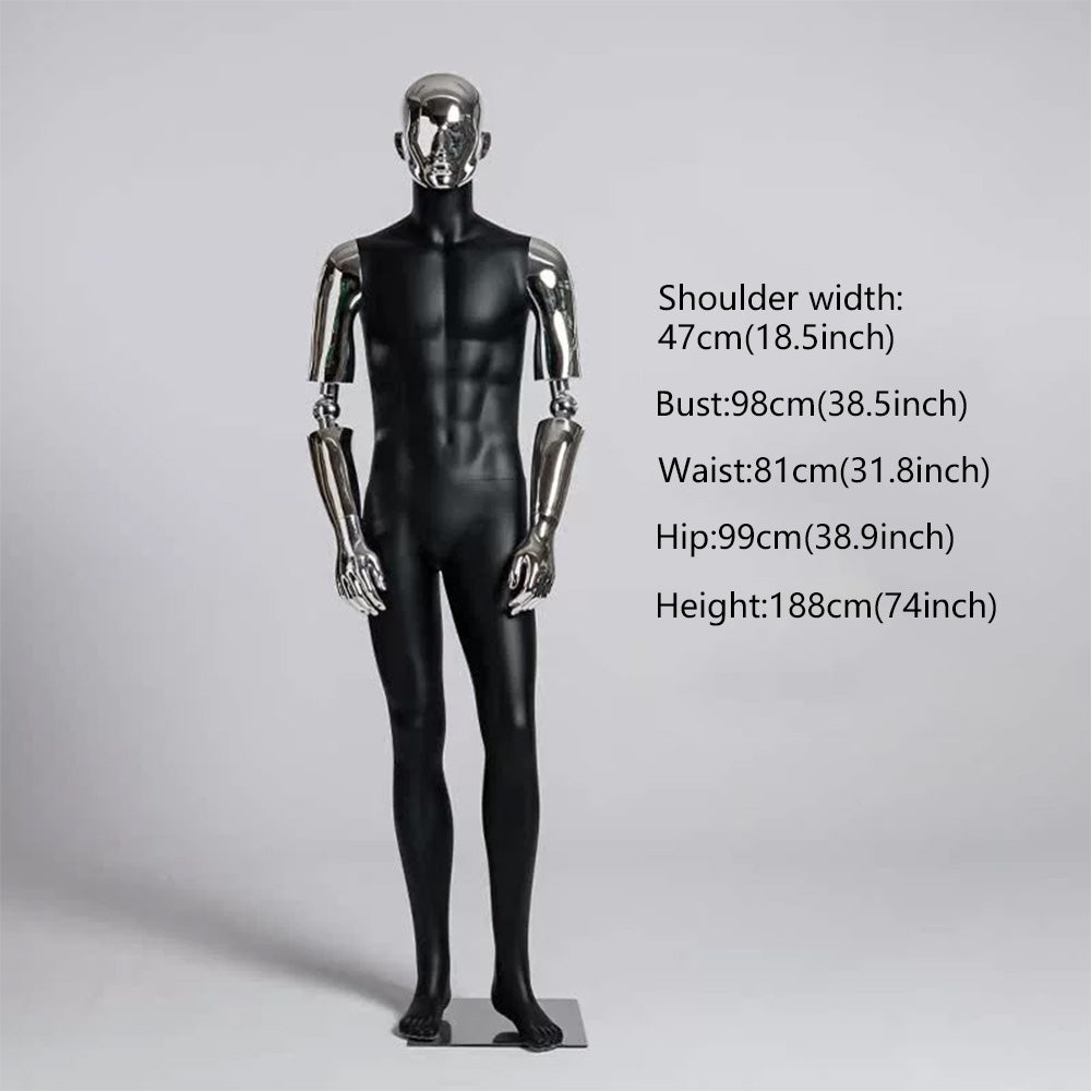 JELIMATE Matte Black Muscular Male Mannequin, Gold/Silver for Menswear Store Display