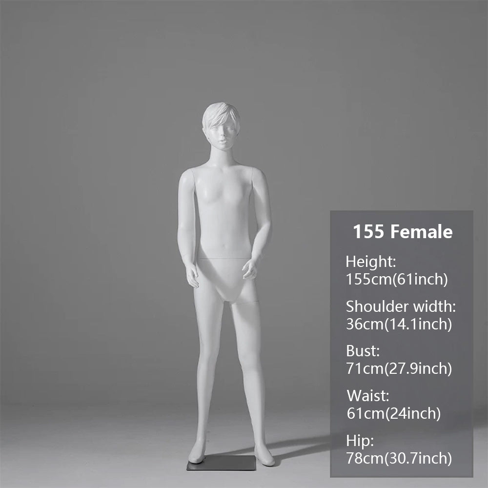 JELIMATE Child & Teen Full Body Mannequin with Face | Matte White Kids Display