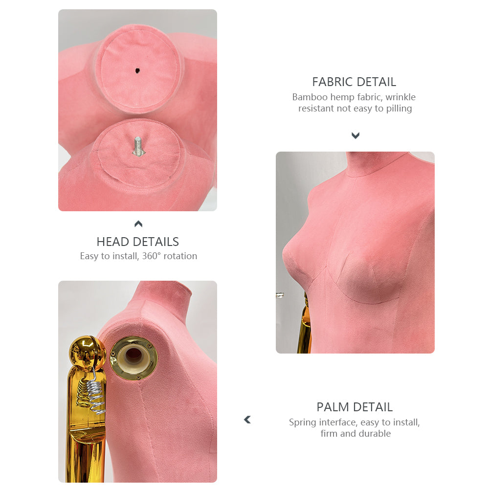 Jelimate Luxury Female Plus Size Mannequin With Gold Arms,Colorful Suede Dress Form Mannequin Torso Display Dress Form,Plus Size Dress Form Clothing Display Model