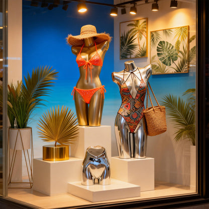 Electroplated Lingerie Mannequin - Female Torso & Hip Display for Boutique Retail