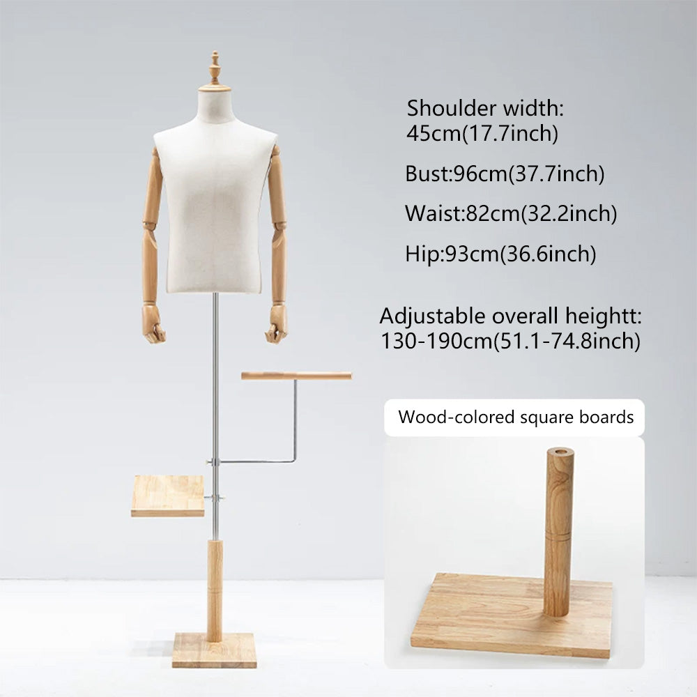 JELIMATE Male Mannequin Torso with Articulated Wooden Arms & Full Suit Display Stand