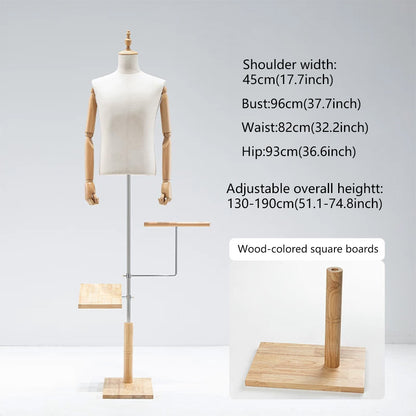 JELIMATE Male Mannequin Torso with Articulated Wooden Arms & Full Suit Display Stand