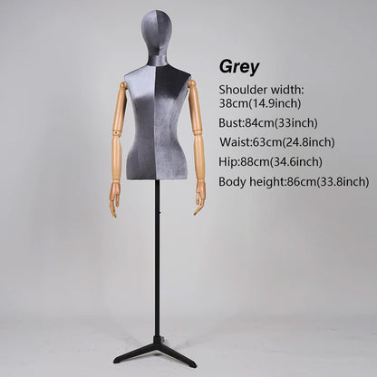 Premium Velvet Female Mannequin Torso with Articulated Mechanical Arms – Two-Tone Luxury Dress Form for Bridal & Boutique Display