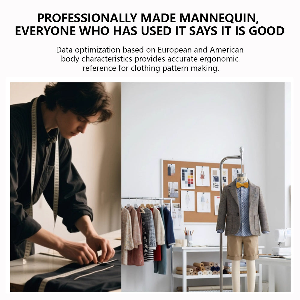 Kids Full-Body Pinnable Dress Form - Adjustable Height Tailor Dummy for Sewing/Retail Display (0-8 Years)