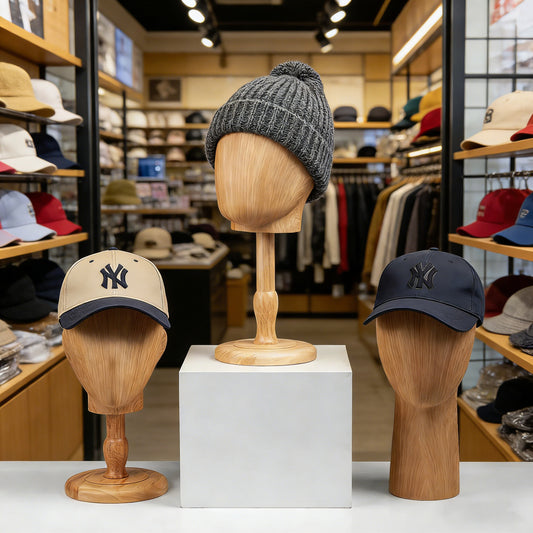Wood Grain Mannequin Head Display Stand - Tabletop Hat Wig Holder for Retail Stores & Closet Organization