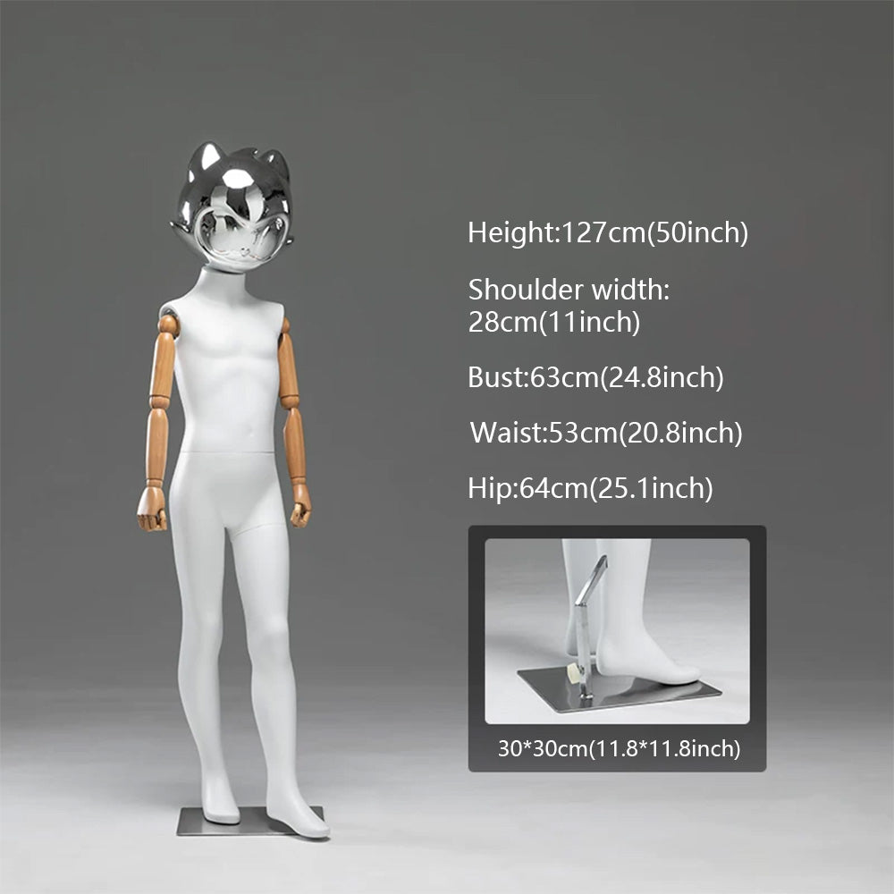 JELIMATE Kids Full Body Mannequin Chrome Anime Cat Head Children Clothing Display