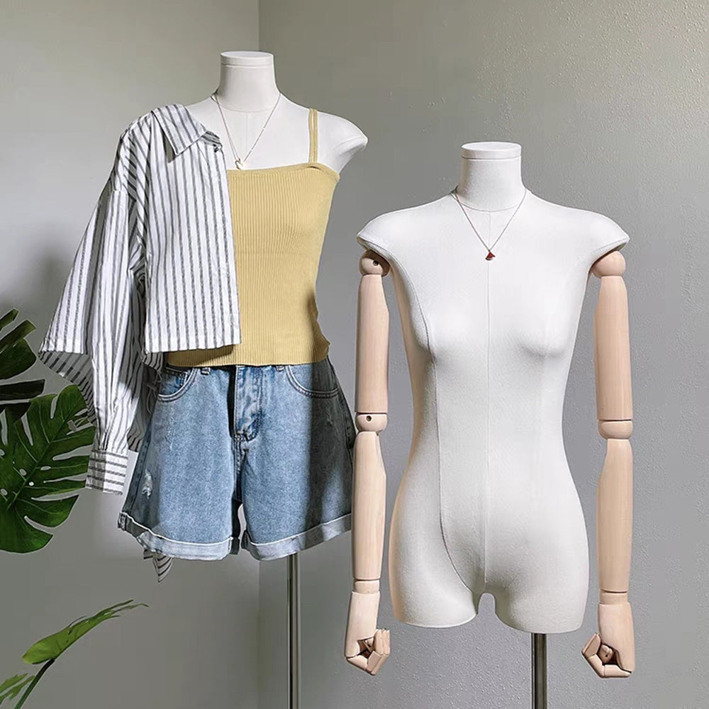 Jelimate Female Mannequin Torso with Head & Wooden Arms | Half Body Dress Form for Clothing Display
