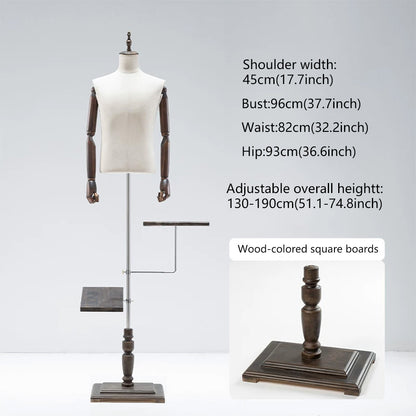 JELIMATE Male Mannequin Torso with Articulated Wooden Arms & Full Suit Display Stand