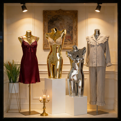 Electroplated Lingerie Mannequin - Female Torso & Hip Display for Boutique Retail