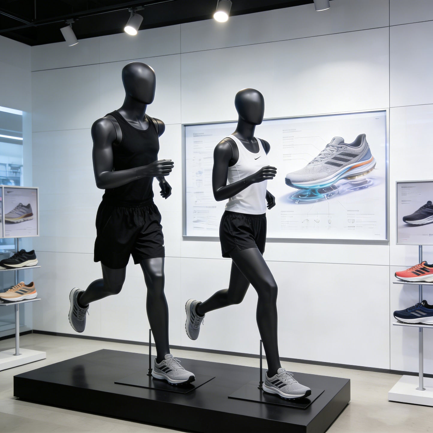 Running Mannequin Full Body Black Fiberglass Athletic Display Stand Male Female Gym Store