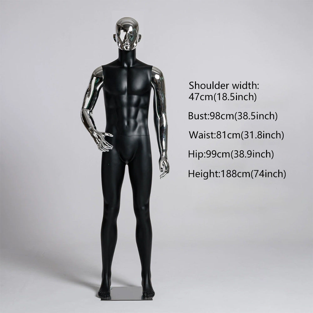 JELIMATE Matte Black Muscular Male Mannequin, Gold/Silver for Menswear Store Display