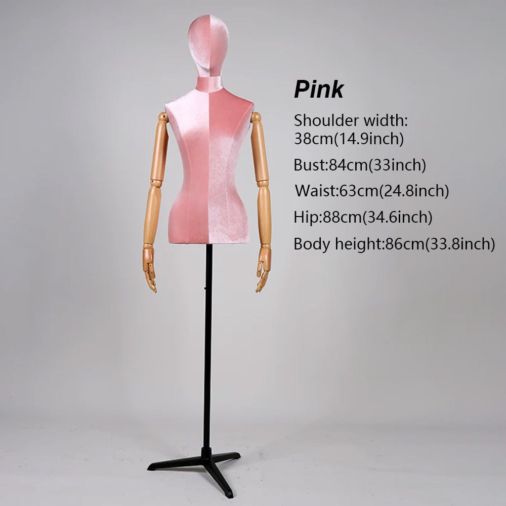 Premium Velvet Female Mannequin Torso with Articulated Mechanical Arms – Two-Tone Luxury Dress Form for Bridal & Boutique Display