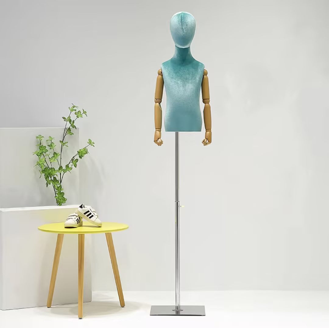 Jelimate Child Half Body Mannequin, Colorful Velvet Torso With Wooden Arms, Window Display Kid Model