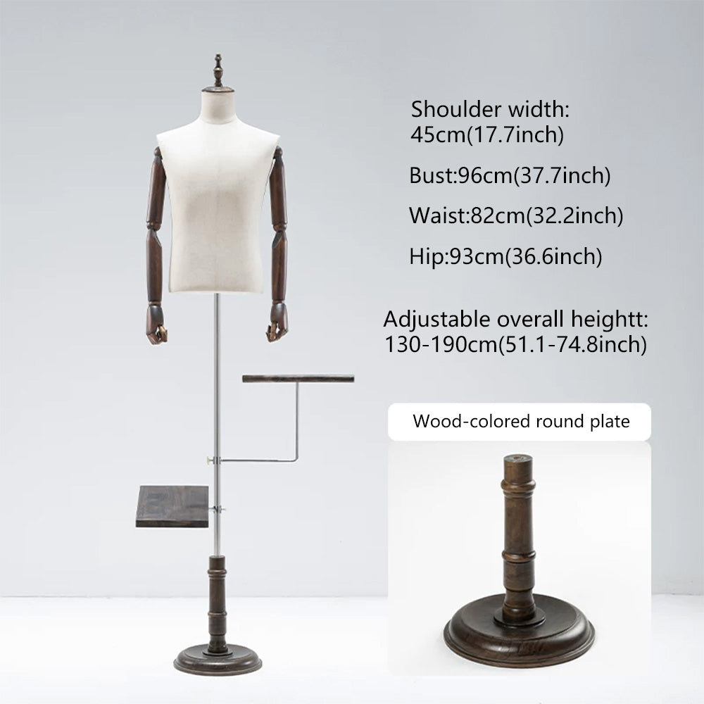 JELIMATE Male Mannequin Torso with Articulated Wooden Arms & Full Suit Display Stand