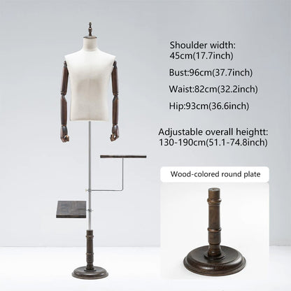 JELIMATE Male Mannequin Torso with Articulated Wooden Arms & Full Suit Display Stand