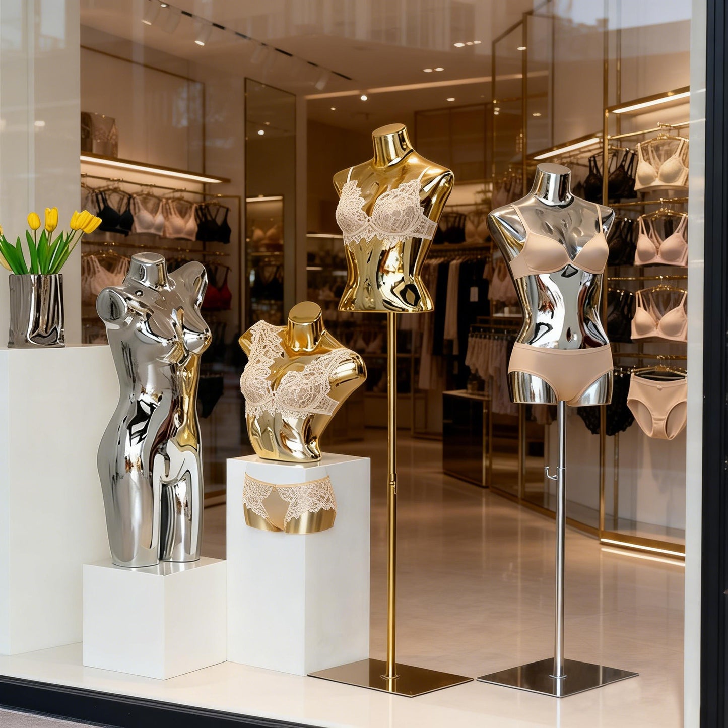 Electroplated Lingerie Mannequin - Female Torso & Hip Display for Boutique Retail