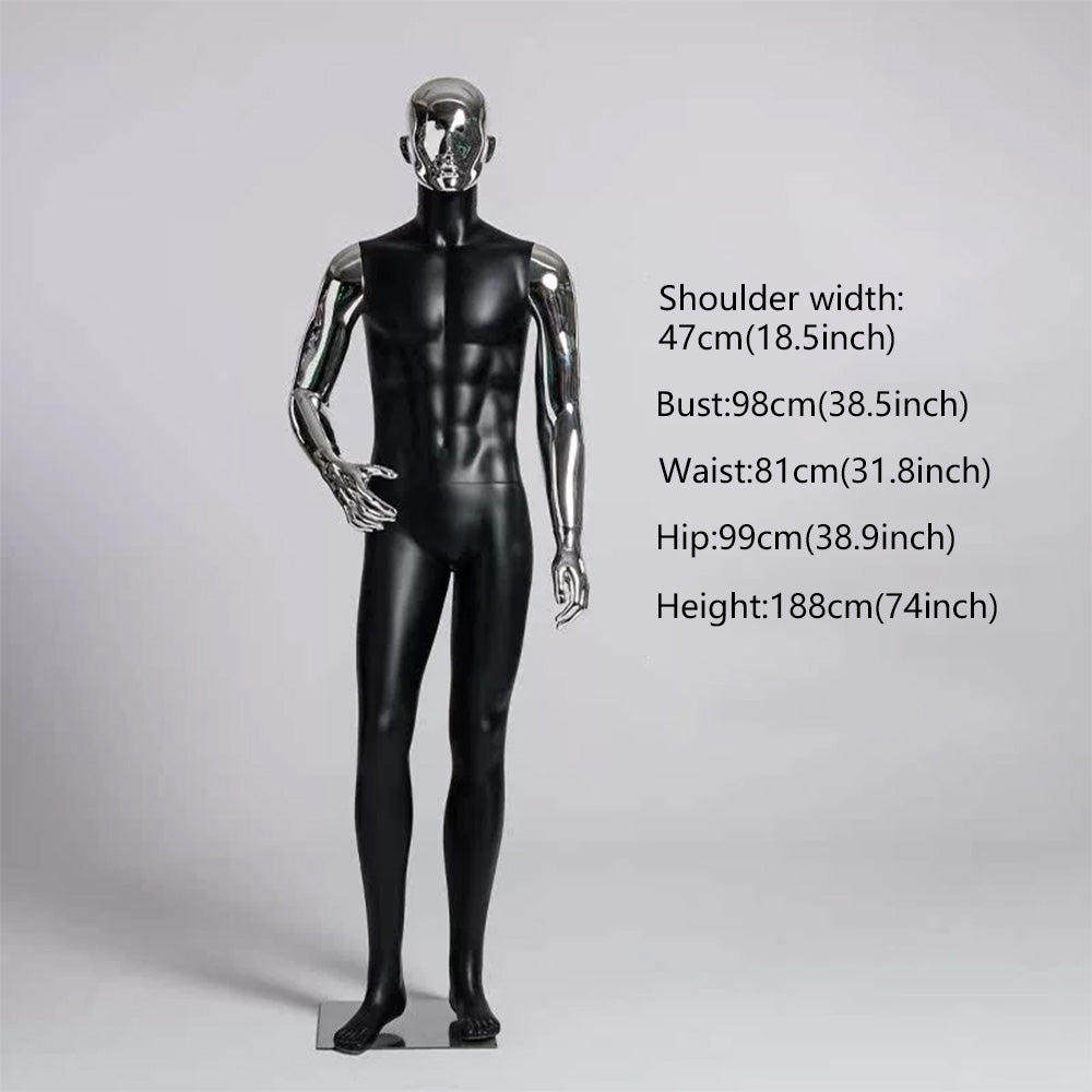 JELIMATE Matte Black Muscular Male Mannequin, Gold/Silver for Menswear Store Display
