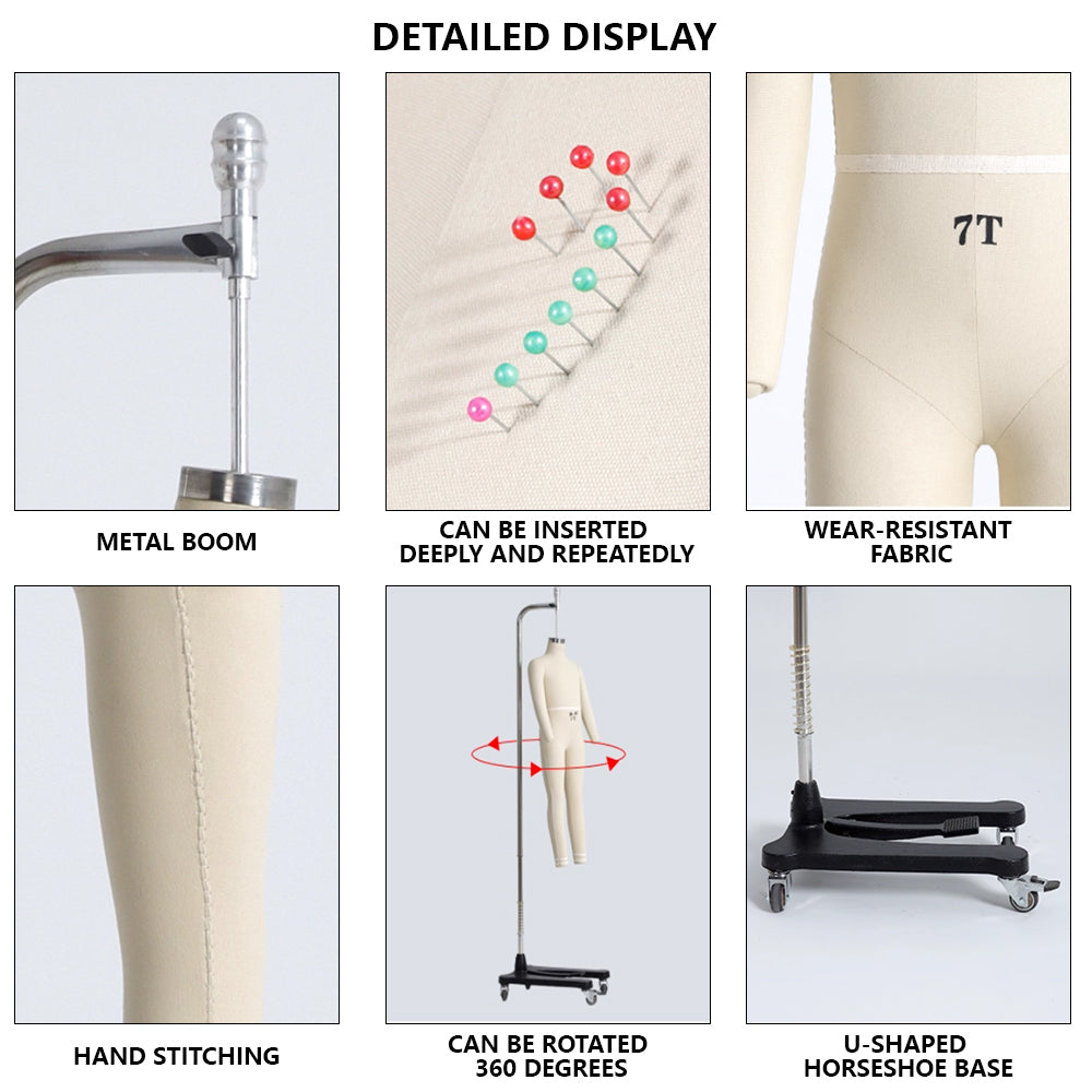 Kids Full-Body Pinnable Dress Form - Adjustable Height Tailor Dummy for Sewing/Retail Display (0-8 Years)