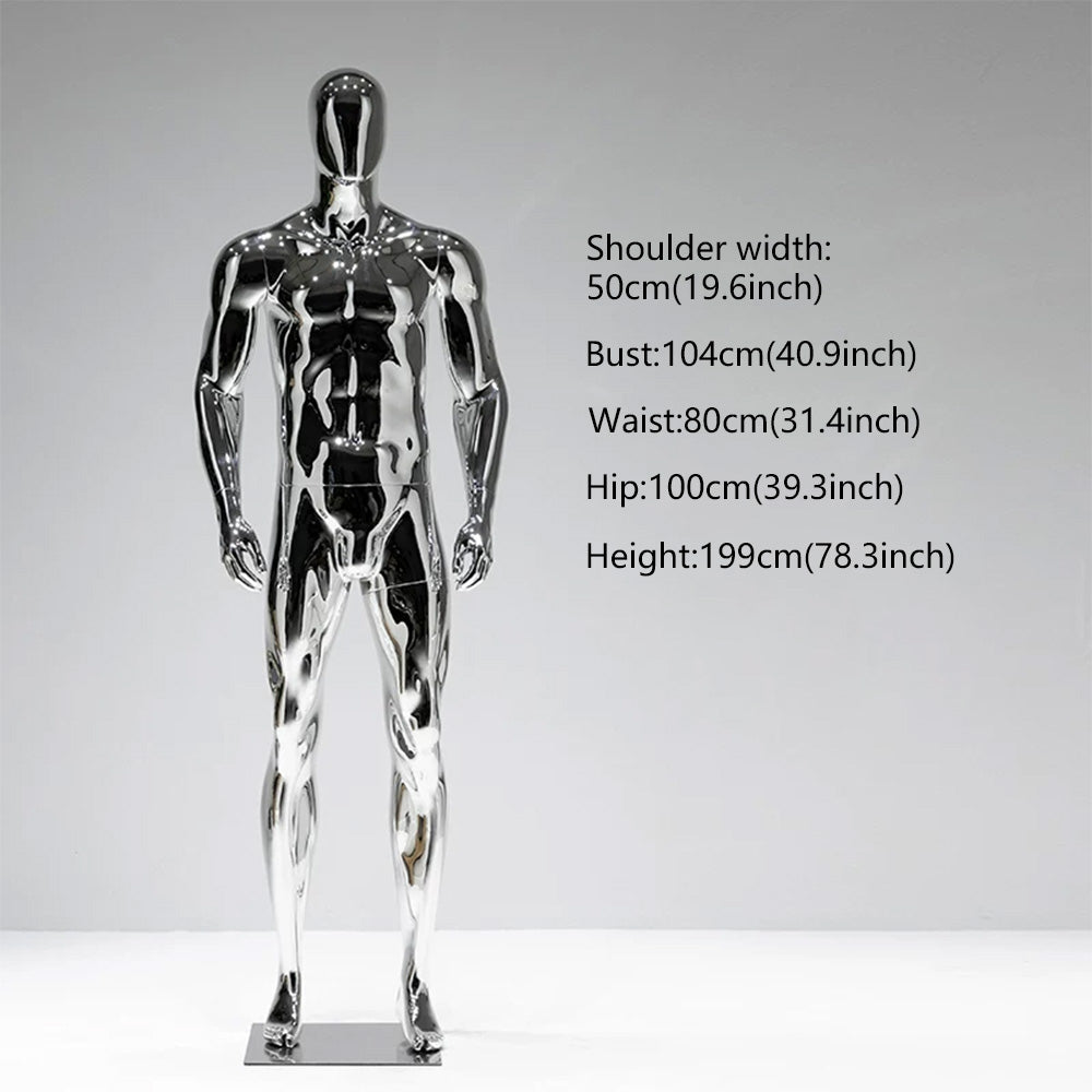 JELIMATE Mirror Silver Full Body Mannequin, Electroplated Male & Female Window Display
