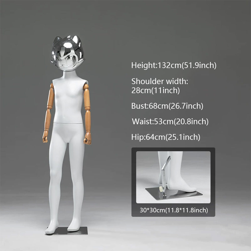 JELIMATE Kids Full Body Mannequin Chrome Anime Cat Head Children Clothing Display