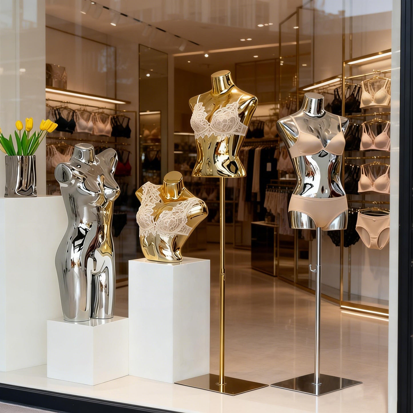 Electroplated Lingerie Mannequin - Female Torso & Hip Display for Boutique Retail