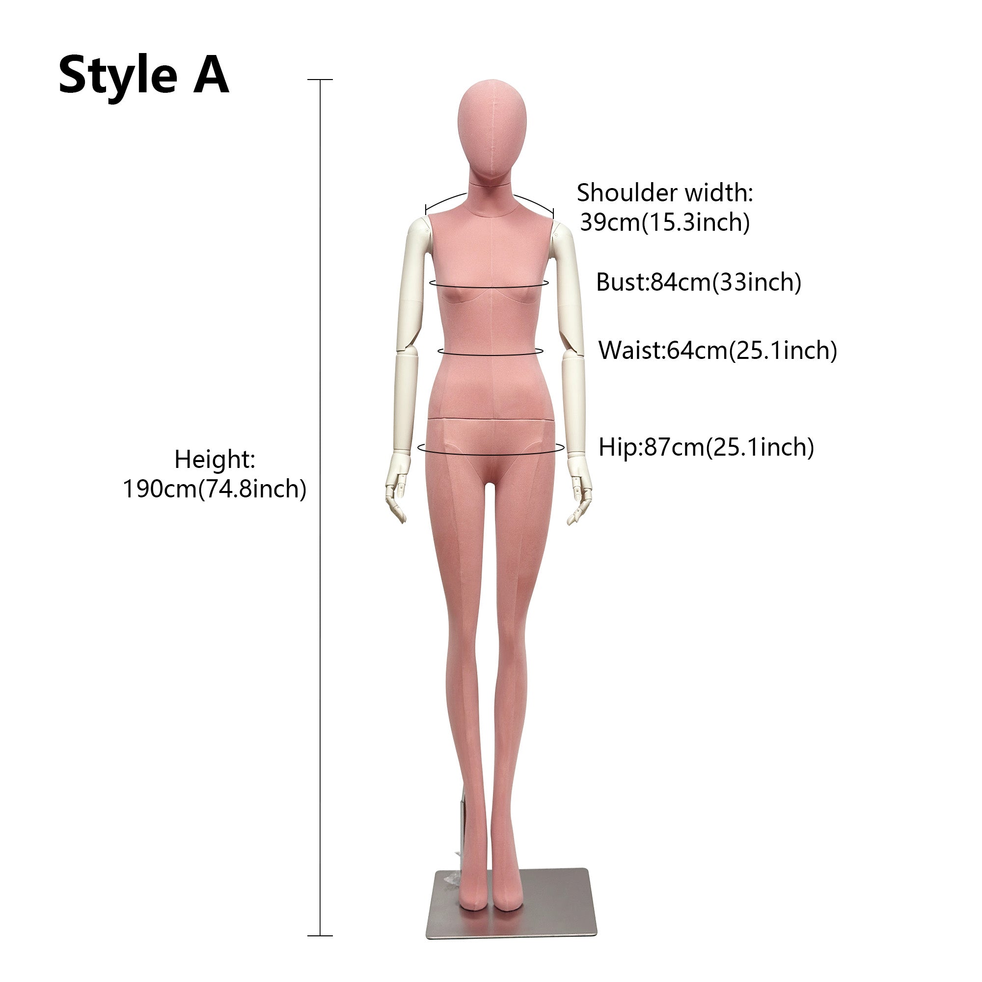 JELIMATE Pink Suede Female Mannequin - Bridal Boutique Wedding Dress Display
