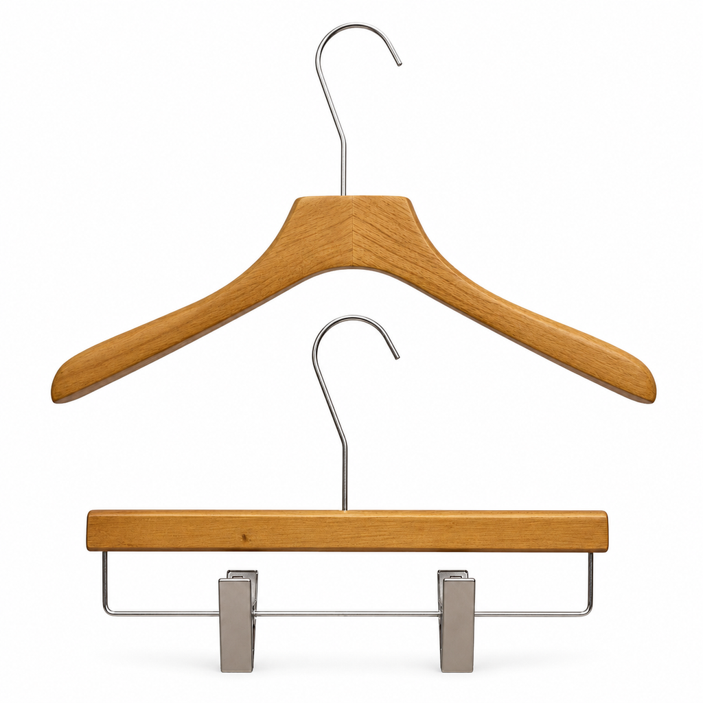 Vintage Brown Flat-Top Wooden Hanger - Custom Logo Available for Suits & Coats