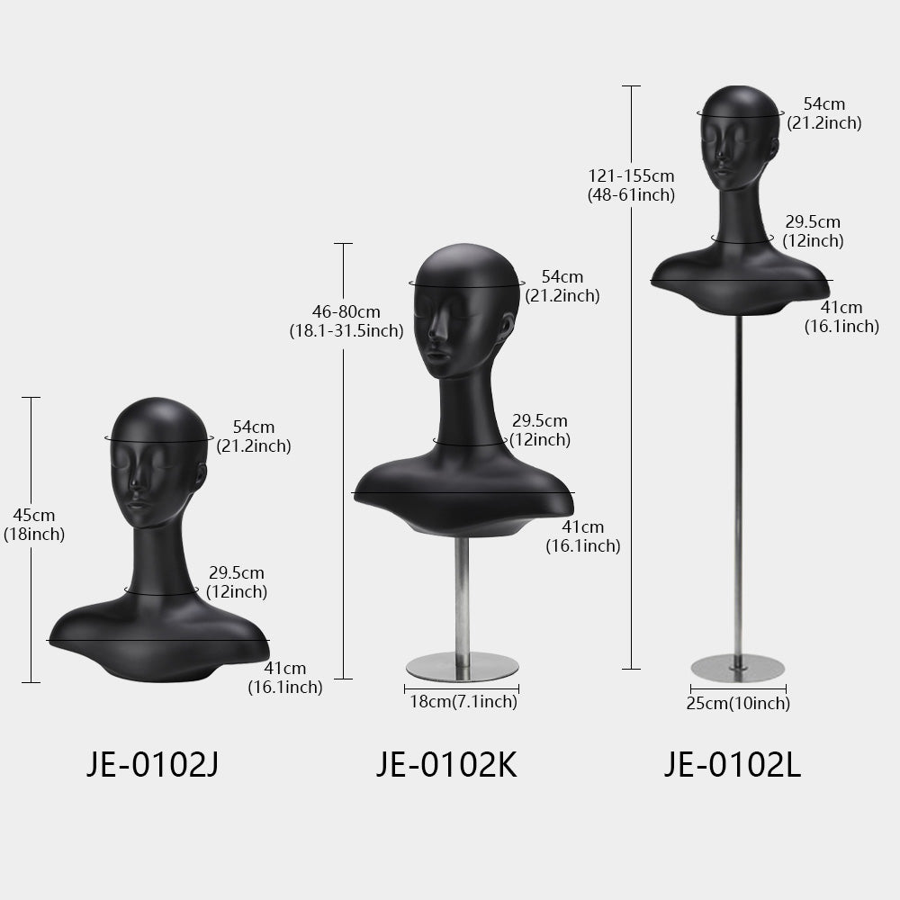 Luxury Black Fiberglass Mannequin Head - Jewelry & Wig Display Stand