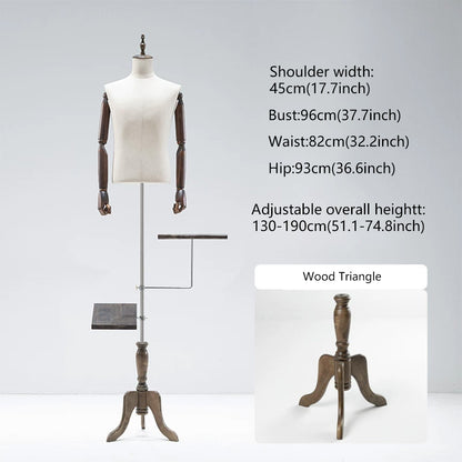 JELIMATE Male Mannequin Torso with Articulated Wooden Arms & Full Suit Display Stand