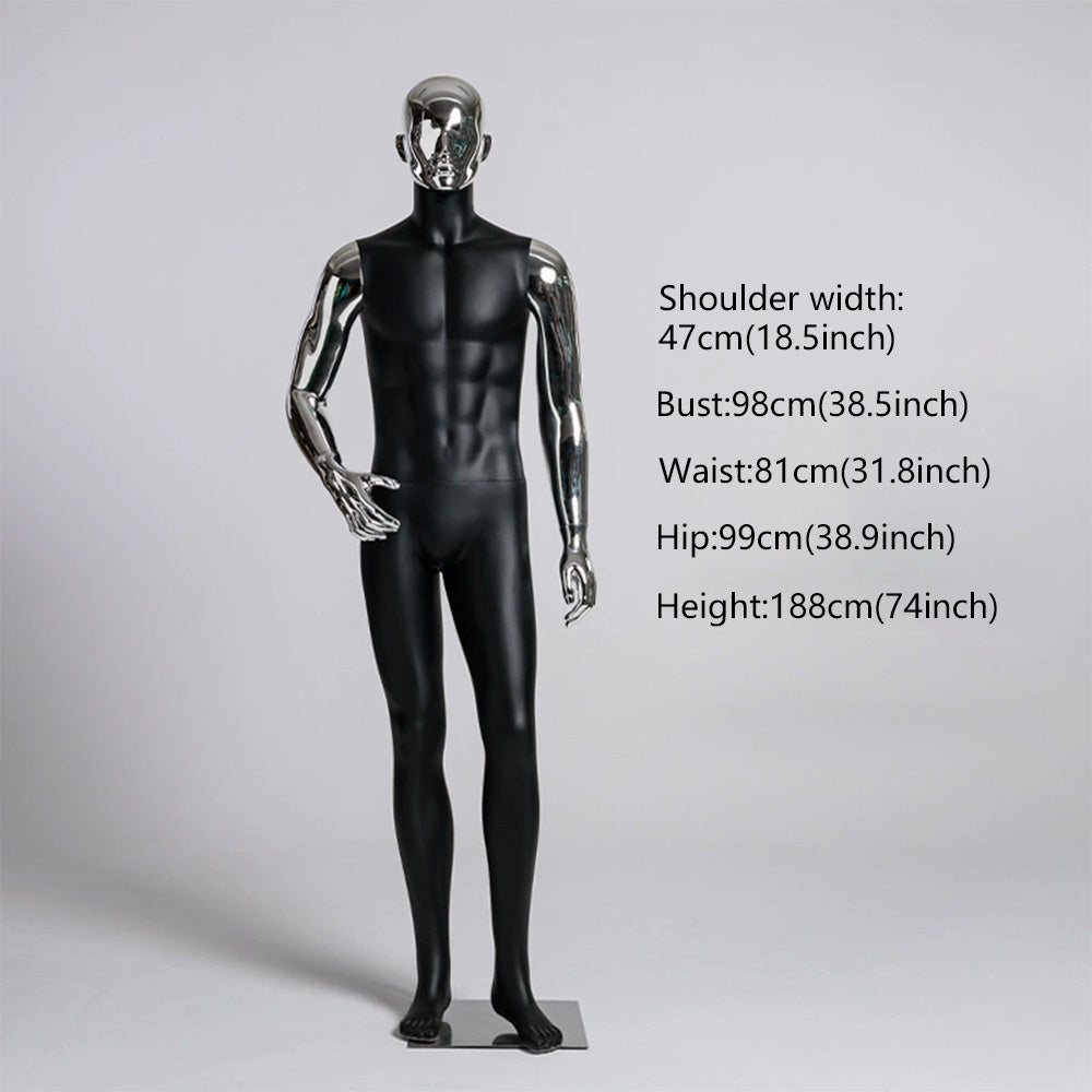 JELIMATE Matte Black Muscular Male Mannequin, Gold/Silver for Menswear Store Display