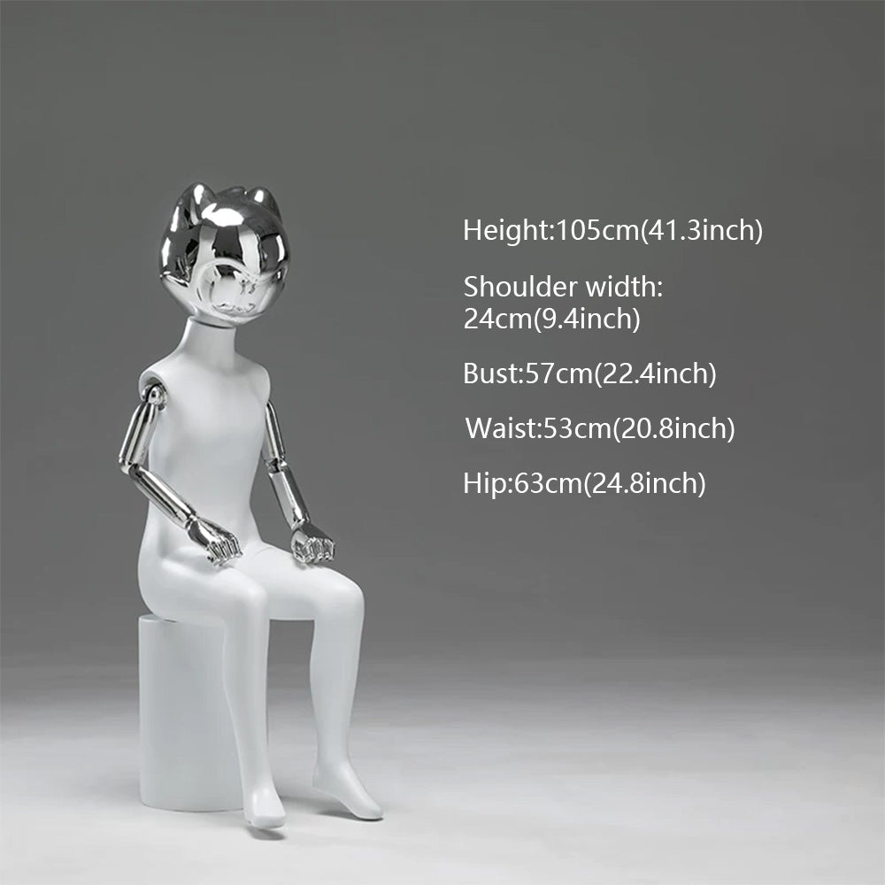 JELIMATE Kids Full Body Mannequin Chrome Anime Cat Head Children Clothing Display